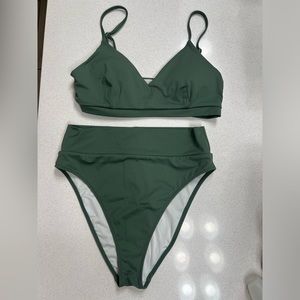 UpWest Bralette Swim Top and High- Rise Swim Bottom in olive green